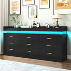 Hlivelood 9 Drawer Dresser with LED Light and Charging Station, Modern Chest of Drawers for Closet, Wide Drawer Organizer Cabinet for Bedroom, Living Room, Entryway, Hallway(9 Drawer Black) by Hlivelood