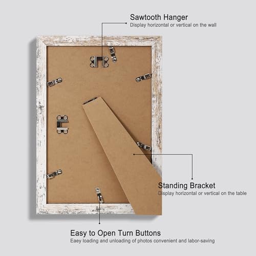 Hongkee 8x12 Picture Frame Set of 4, Made of Glass and Distressed White Wooden Frame - Display 6x8 Picture with Mat or 8 x 12 Poster Without Mat, 8 by 12 Photo for Wall or Tabletop - Image 3