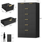 TEENOFN Fluted Dresser for Bedroom with 7 Drawers, 48" Tall Modern Chest of Drawers with Metal Handle, Wooden Dresser TV Stand, Wood Closet Clothes Storage Organizer for Living Room, Hallway, Black - Image 2