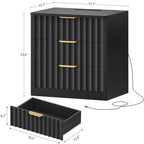 TEENFON Fluted Nightstands Set of 2, Night Stand with Charging Station and LED Light, Nightstand with 3 Storage Drawers, Bedside Table for Small Space, Bedroom, Black - Image 3