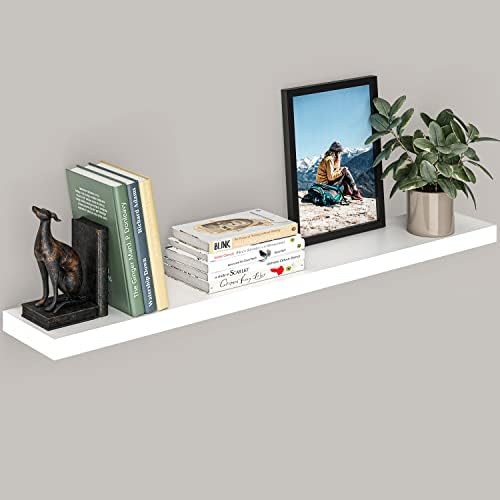 Ballucci Floating Shelf, 48" Wood Wall Shelf with Invisible Brackets for Bathroom, Living Room, Bedroom, Kitchen, Nursery, 8" Deep, White by Ballucci