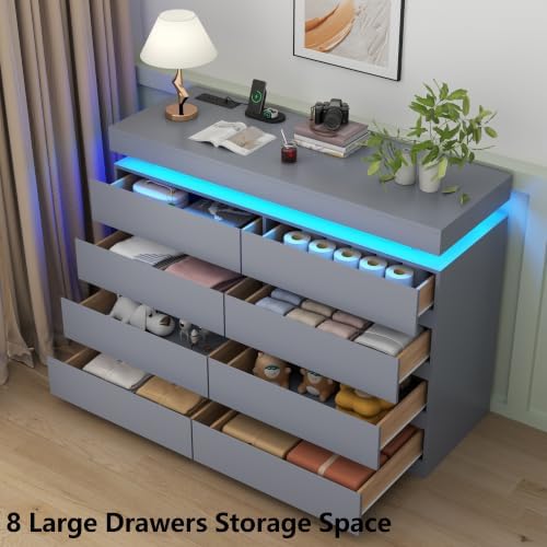 Gyfimoie 8 Drawer Dresser with Power Outlet, Modern Dresser with LED Light - Image 5