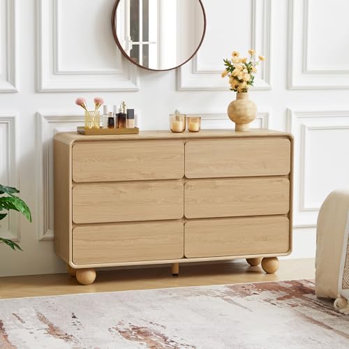 Modern 6 Drawer Dresser for Bedroom, 48" Wooden Chest of Drawer, Natural - Image 4