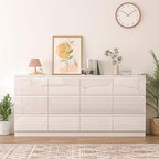 12 Drawers Dresser with Charging Station, Modern Large Dresser with 12 Handle Free Drawers, Wood Chest of Drawers for Bedroom, Living Room, Entryway, Hallway, White - Image 3