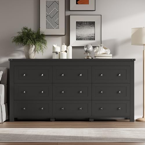 BORNOON 9-Drawer Dresser, Modern Wooden Storage Chest of Drawers, Dresser TV Stand, Wood Drawer Organizer with Metal Handles for Bedroom, Living Room, Hallway - Image 3