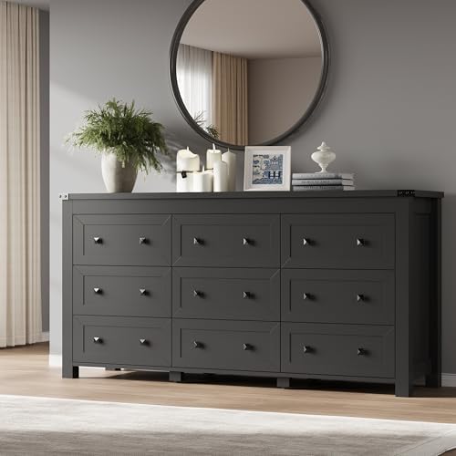 BORNOON 9-Drawer Dresser, Modern Wooden Storage Chest of Drawers, Dresser TV Stand, Wood Drawer Organizer with Metal Handles for Bedroom, Living Room, Hallway by BORNOON