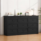 wanan Black 9 Drawer Dresser for Bedroom, Modern 59'' Wide Wood Chest of Drawers, Dresser TV Stand, Storage Organizer with Metal Handles for Living Room, Hallway, Entryway - Image 5