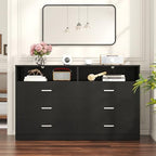 Bigbiglife 6 Drawers Dresser for Bedroom with Open Storage Cubby, Double Wide Dresser Organizer for Bedroom, Living Room, Entryway, Hallway (Black) - Image 2
