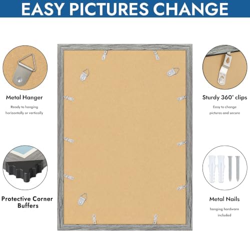 Hongkee 14x20 Frame Set of 4, 14 x 20 Grey Wood Style(Mat 12x18) - Image 5