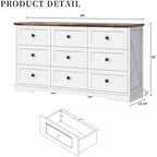 Farmhouse 9 Drawers Dresser Chests for Bedroom, White 9 Drawers TV Stand - Image 2