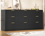 TEENFON Fluted Dresser for Bedroom with 9 Drawers, 63" Wide Modern Chest of Drawers with Metal Handle & Curved Profile Design, Wood Closet Clothes Storage Organizer for Living Room, Hallway, Black by TEENFON