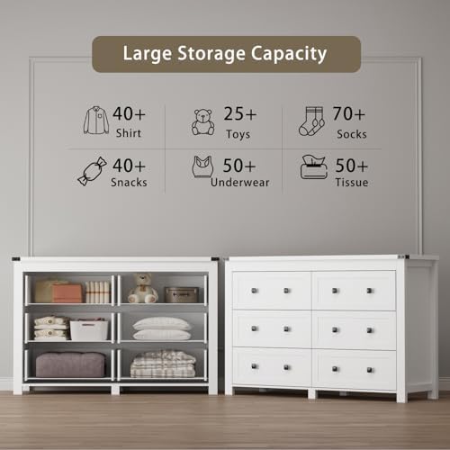 Wodeer 6 Drawer Dresser for Bedroom, White Modern Dressers & Chests of Drawers with Metal Handles, Closet Storage Dresser, Storage Cabinet and Organizer with Drawers - Image 5