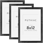 puthiac 8x12 Solid Oak Wood Picture Frames, Black, 3 Pack by PUTHIAC