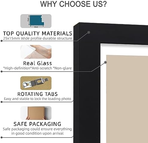 Hongkee 8x10 Picture Frame Set of 4, Made of Real Glass and Black Wooden Frame, 8 by 10 Photo for Wall or Tabletop - Display Picture 5x7 with Mat or 8x10 Without Mat - Image 6