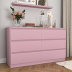 VERYKE Pink 6 Drawer Dresser for Bedroom,Chest of Drawers with No-Handle Design for Closet,Modern Wood Dresser Bedroom Storage Furniture - Image 6