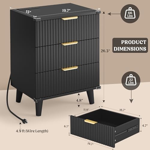 Modern Dresser and Nightstand Sets 3-Piece, 2 Nightstands 6-Drawer Dresser - Image 6