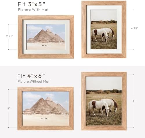 4x6 Picture Frame, Solid Oak Wood 4x6 Frames with Mat to 3x5 - Image 3