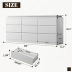 9 Drawer Dresser for Bedroom, 63" Long White Chest of Drawers w/LED Lights - Image 2