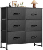 WLIVE Black Fabric Dresser for Bedroom, 6 Drawer Dressers Chest of Drawers by WLIVE