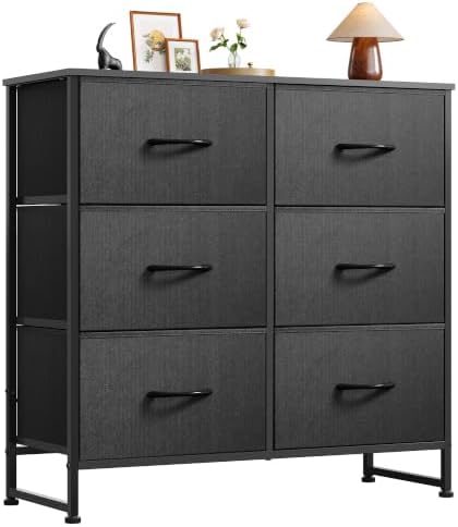 WLIVE Black Fabric Dresser for Bedroom, 6 Drawer Dressers Chest of Drawers by WLIVE