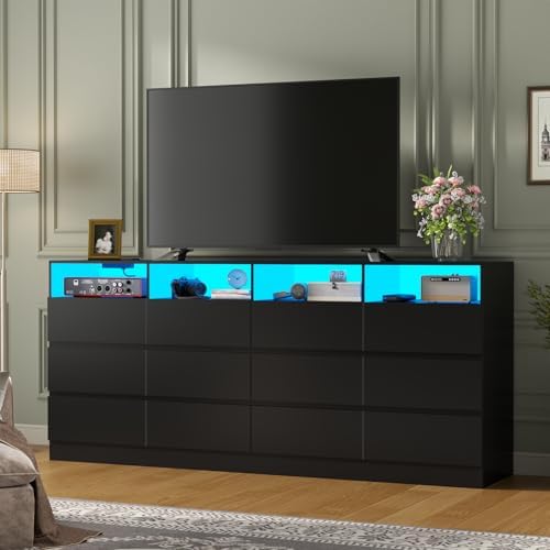 Gyfimoie 12-Compartment Divided Drawer Dresser w/Power Outlet, LED Light - Image 6