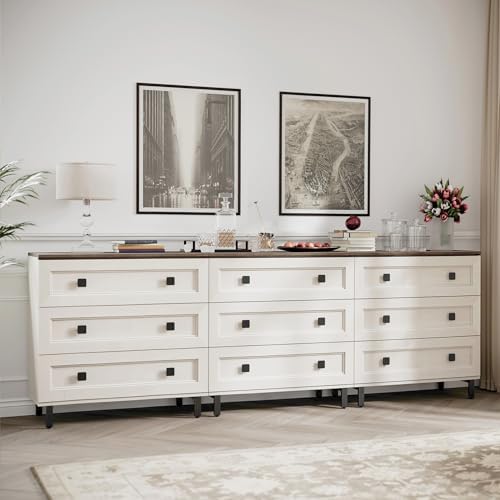 FENSULN Modern White Dresser for Bedroom with 9 Drawers, 3 in 1 Wooden Chest of Drawers with Organizer Storage for Bed Room,Livingroom Hallway by FENSULN