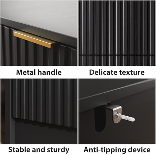 MAISONARIA Black 9 Drawer Dresser for Bedroom, 63" Wide Modern Fluted Dresser with Gold Metal Handles, Chest of Drawers for Bedroom, Living Room, Entryway, Hallway - Image 4