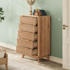 43" Hight Fluted 5 Drawers Dresser for Bedroom,Curved Edge,Oak - Image 3
