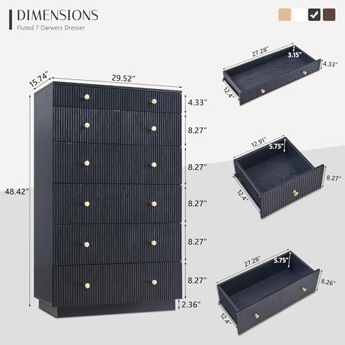 Fluted 7 Drawers Dresser for Bedroom, 48" Tall Modern Dressers & Chest of Drawers with Metal Handle, Wood Closet Clothes Storage Organizer,Storage Dressers Organizer for Hally/Living Room, Natural - Image 2