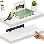 Ballucci Floating Shelves for Wall, 24" Wood Wall Shelf Set of 2, with Invisible Brackets for Bathroom, Living Room, Bedroom, Kitchen, Nursery, 8" Deep, White by Ballucci