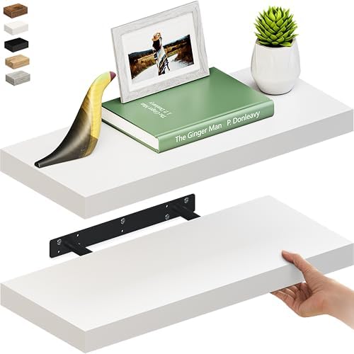 Ballucci Floating Shelves for Wall, 24" Wood Wall Shelf Set of 2, with Invisible Brackets for Bathroom, Living Room, Bedroom, Kitchen, Nursery, 8" Deep, White by Ballucci