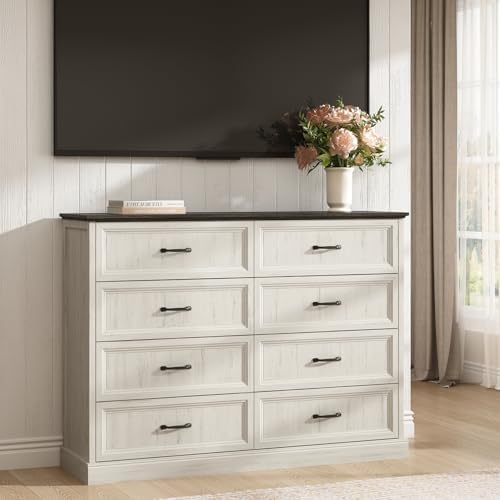 Farmhouse 8 Drawer Dresser for Bedroom, 55" White Dresser with TV Stand - Image 6