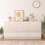 70 INCH 9 Drawers Dresser with Charging Station, Modern Large Dresser with 9 Handle Free Drawers, Wood Storage Chest of Drawers for Bedroom, Living Room, Entryway, Hallway, White - Image 7
