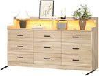 Bigbiglife 9 Drawer Dresser with Built-in Power Outlet, Mid Century Modern Chest of Drawers for Bedroom,63'' Triple Wide Dresser Storage Cabinet for Closet, Living Room, Entryway,Light Wood - Image 3