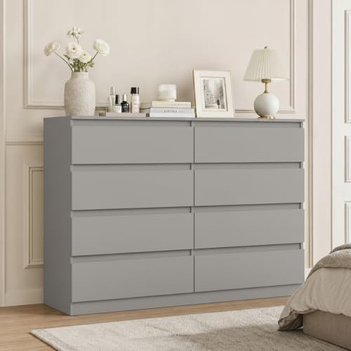 Grey 8 Drawer Dresser for Bedroom,Modern Large Dresser with Deep Drawer,Wide Bedroom Storage Chest of Drawer,Wood Storage Organizer Furniture for Living Room,Closet by CIPACHOHOMEFURNITURE