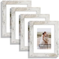 Hongkee 6x8 Picture Frame Set of 4, Made of Real Glass and Distressed White Frame - Display Picture 4x6 with Mat or 6x8 Without Mat, 6 by 8 Photo for Wall or Tabletop by Hongkee