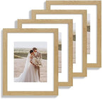 Hongkee 11x14 Picture Frame Set of 4, Made of Glass and Natural Oak Wooden Frame, Display 8x10 Pictures with Mat or 11 x 14 Posters without Mat for Wall Mounting, Gallery Photo Frames by Hongkee