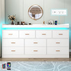 Hlivelood 10 Drawer Dresser with LED Light and Charging Station, Modern Chest of Drawers for Closet, Wide Drawer Organizer Cabinet for, Living Room, Entryway, Hallway, White - Image 6