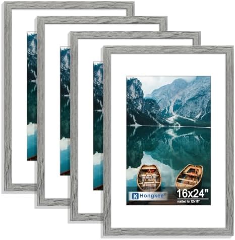 Hongkee 16x24 Frame Set of 4, 16 x 24 Grey Wood Style(Mat 12x18) by Hongkee