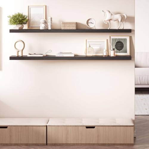 Ballucci Floating Shelves for Wall, 60" Wood Wall Shelf Set of 2, with Invisible Brackets for Bathroom, Living Room, Bedroom, Kitchen, Nursery, 8" Deep, Black - Image 5