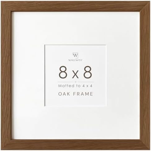 8x8 Picture Frames, Solid Oak Wood 8x8 photo Frame with Mat to 4x4 by TumblerHome