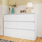 Vibe & Dine White 6 Drawer Dresser for Bedroom, Modern Wooden Dressers & Chests of Drawers with Arc Edge Design, 47" Wide Dresser for Closet, Living Room, Entryway by VibeDine
