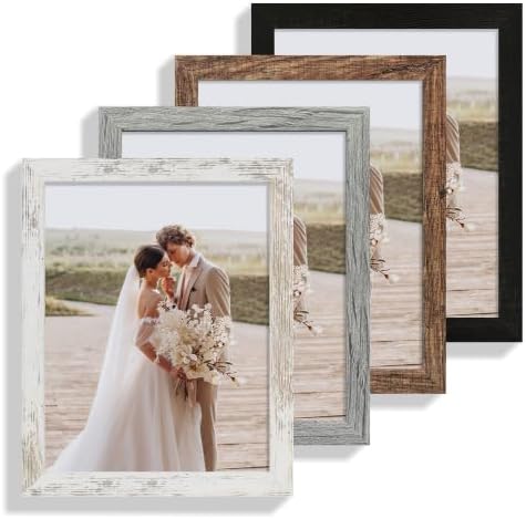 Hongkee 10x13 Picture Frame Set of 4, Made of Real Glass and Multicolour Frame, 10 by 13 Photo for Wall or Tabletop - Display Picture 8.5x11 with Mat or 10x13 Without Mat by Hongkee