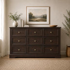 LOUVIXA Farmhouse Dresser 9 Drawer, Bedroom Chest of Drawers, Dressers with 9 Drawers, Wooden Dressers for Bedroom, Living Room, Tv Stand, Entryway(Vintage Brown) - Image 5