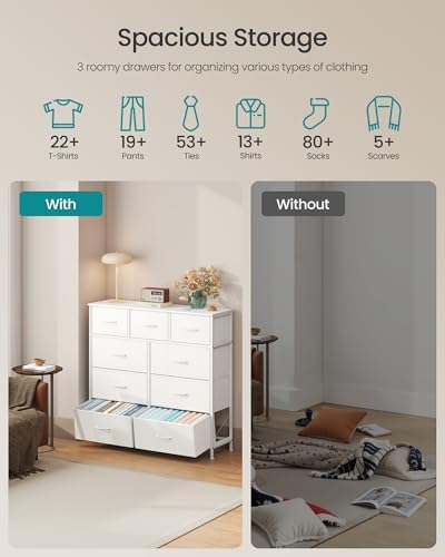 SONGMICS Dresser for Bedroom, Wide Dresser with 9 Fabric Drawers - Image 4