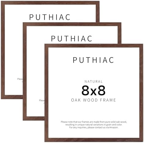 puthiac 8x8 Solid Oak Wood Picture Frames, Walnut, 3 Pack by PUTHIAC