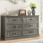 Farmhouse 6 Drawer Dresser for Bedroom, 55" Grey Dresser with TV Stand by CARPETNAL