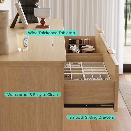 LINSY HOME Fluted Dresser for Bedroom with 6 Drawers, 54" Wide Mid Century Modern Dressers, Tall Boho Chest of Drawers, Large Wood Accent Storage Cabinet for Living Room, Curved Profile Design, Oak - Image 4