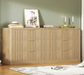 TEENFON 56.3'' Dresser for Bedroom with 6 Drawers, Dressers & Chest of Drawers with Curved Profile Design, 6 Drawer Dresser, Fluted Dressers, Wood Dressers for Bedroom, Living Room, Natural by TEENFON