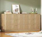 TEENFON 56.3'' Dresser for Bedroom with 6 Drawers, Dressers & Chest of Drawers with Curved Profile Design, 6 Drawer Dresser, Fluted Dressers, Wood Dressers for Bedroom, Living Room, Natural by TEENFON
